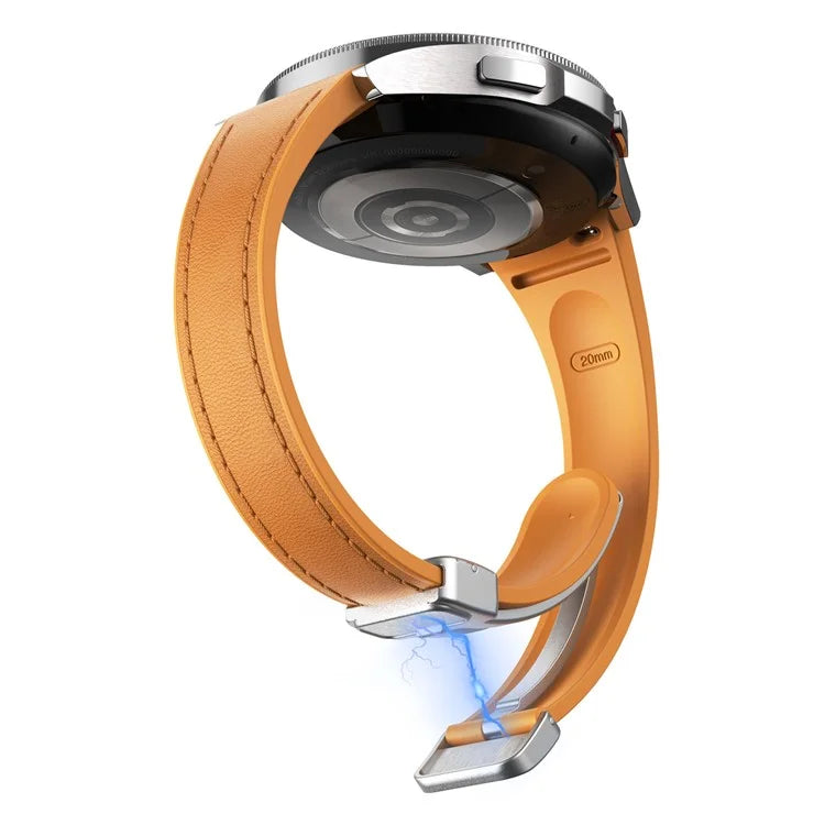 For Samsung Watch FE 40mm / Watch4 Classic Active / Watch 5 / Watch6 Classic Magnetic Buckle Leather+Silicone Strap