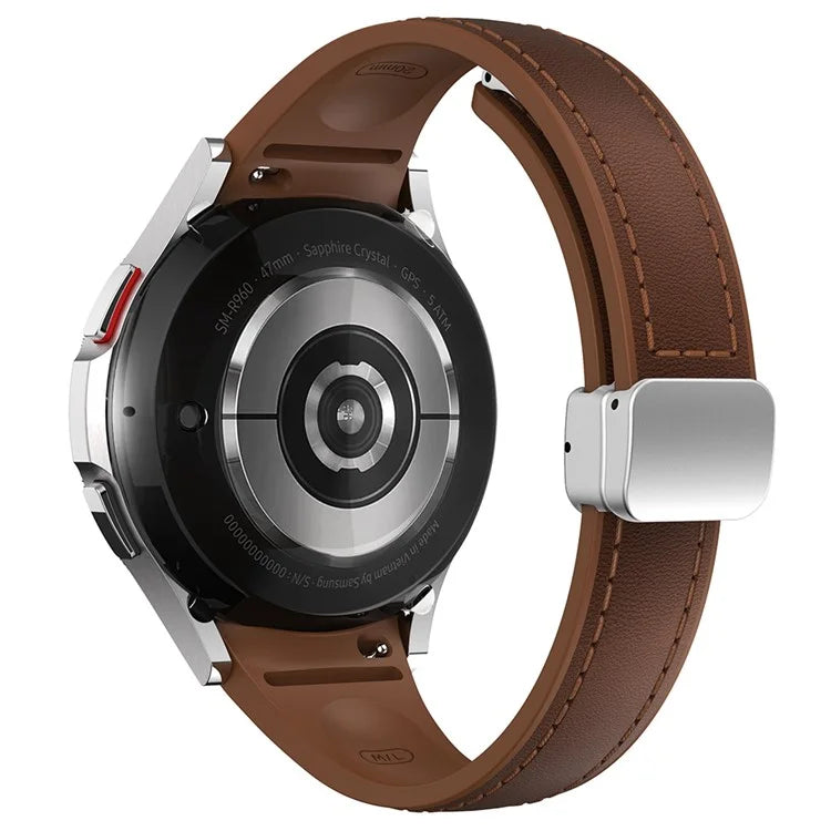 For Samsung Watch FE 40mm / Watch4 Classic Active / Watch 5 / Watch6 Classic Magnetic Buckle Leather+Silicone Strap