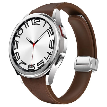 For Samsung Watch FE 40mm / Watch4 Classic Active / Watch 5 / Watch6 Classic Magnetic Buckle Leather+Silicone Strap