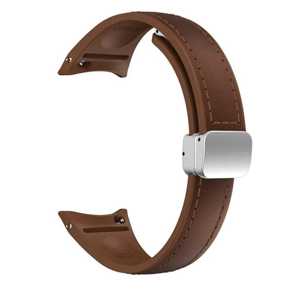For Samsung Watch FE 40mm / Watch4 Classic Active / Watch 5 / Watch6 Classic Magnetic Buckle Leather+Silicone Strap