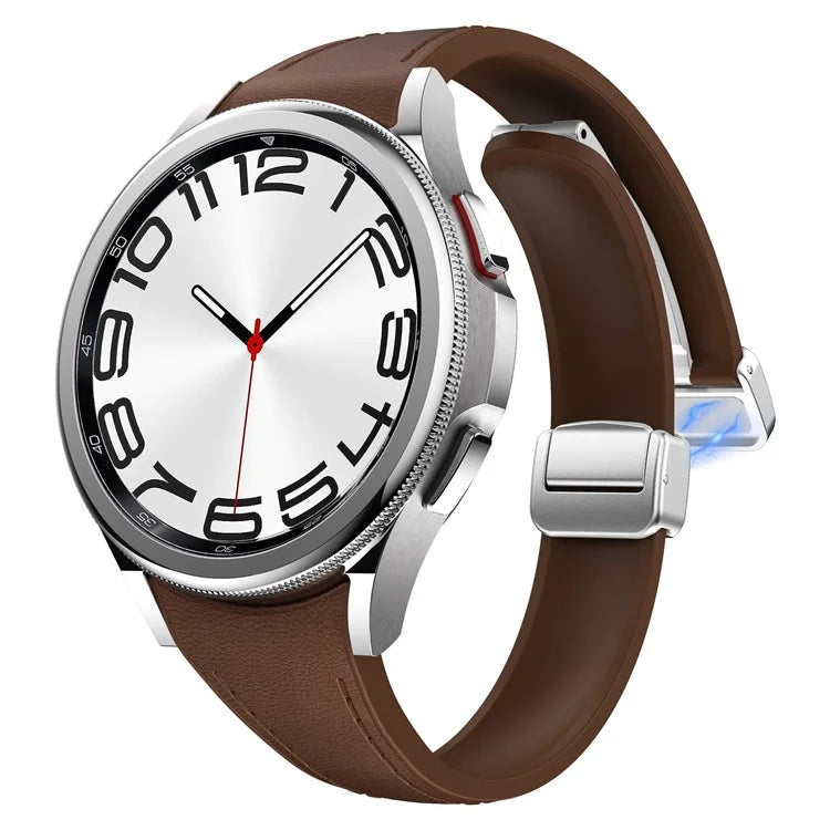 For Samsung Watch FE 40mm / Watch4 Classic Active / Watch 5 / Watch6 Classic Magnetic Buckle Leather+Silicone Strap
