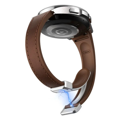 For Samsung Watch FE 40mm / Watch4 Classic Active / Watch 5 / Watch6 Classic Magnetic Buckle Leather+Silicone Strap