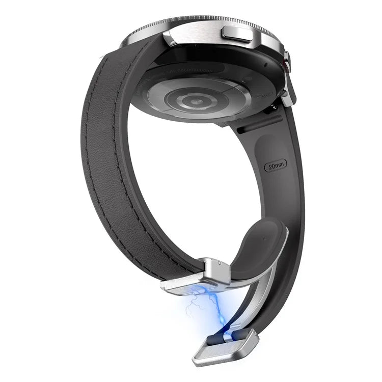 For Samsung Watch FE 40mm / Watch4 Classic Active / Watch 5 / Watch6 Classic Magnetic Buckle Leather+Silicone Strap