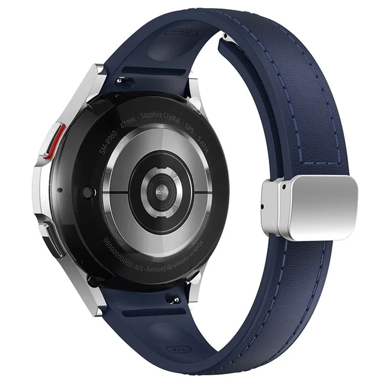 For Samsung Watch FE 40mm / Watch4 Classic Active / Watch 5 / Watch6 Classic Magnetic Buckle Leather+Silicone Strap
