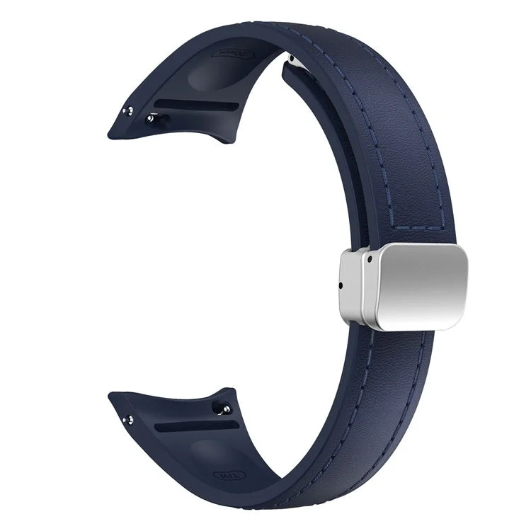 For Samsung Watch FE 40mm / Watch4 Classic Active / Watch 5 / Watch6 Classic Magnetic Buckle Leather+Silicone Strap