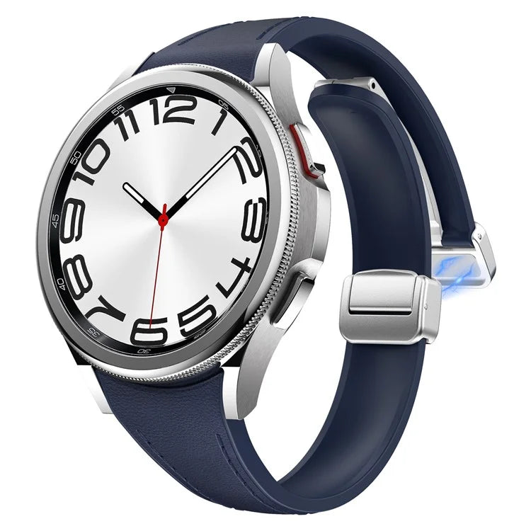 For Samsung Watch FE 40mm / Watch4 Classic Active / Watch 5 / Watch6 Classic Magnetic Buckle Leather+Silicone Strap