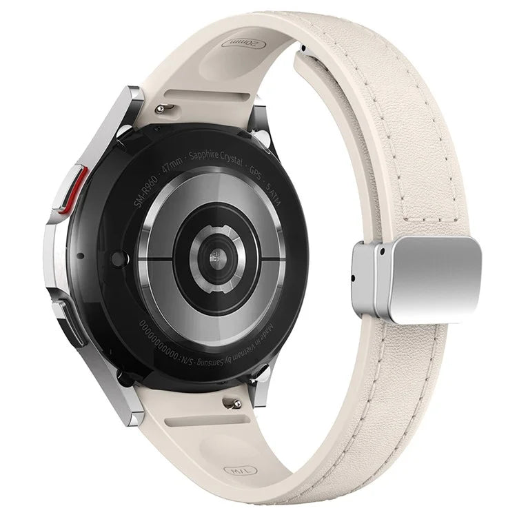 For Samsung Watch FE 40mm / Watch4 Classic Active / Watch 5 / Watch6 Classic Magnetic Buckle Leather+Silicone Strap