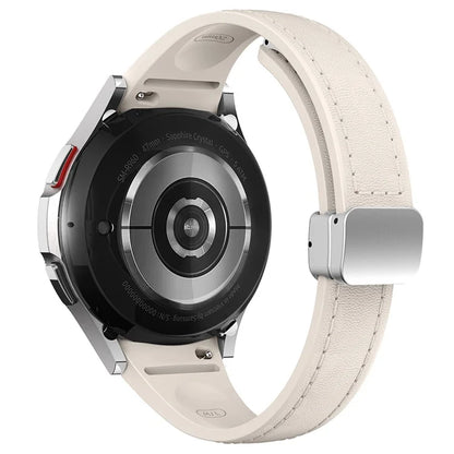 For Samsung Watch FE 40mm / Watch4 Classic Active / Watch 5 / Watch6 Classic Magnetic Buckle Leather+Silicone Strap