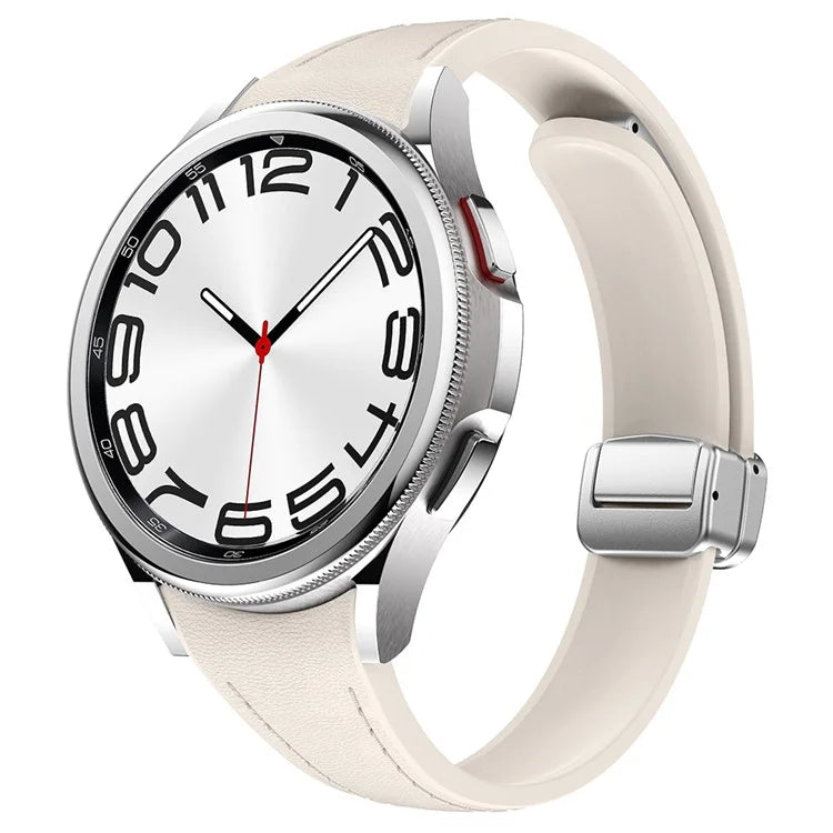 For Samsung Watch FE 40mm / Watch4 Classic Active / Watch 5 / Watch6 Classic Magnetic Buckle Leather+Silicone Strap