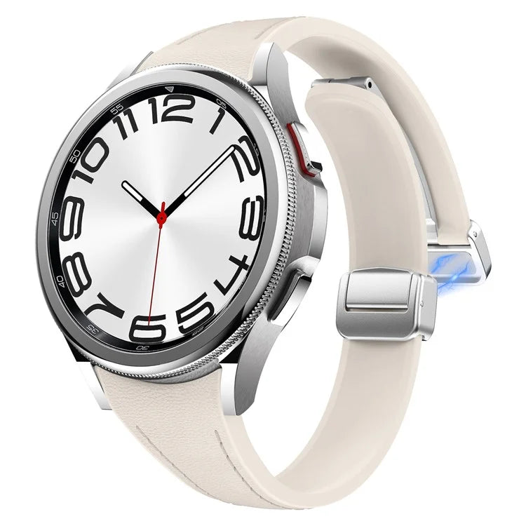 For Samsung Watch FE 40mm / Watch4 Classic Active / Watch 5 / Watch6 Classic Magnetic Buckle Leather+Silicone Strap