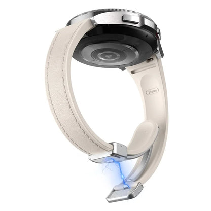 For Samsung Watch FE 40mm / Watch4 Classic Active / Watch 5 / Watch6 Classic Magnetic Buckle Leather+Silicone Strap