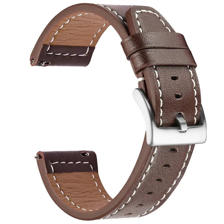 For Huawei Watch GT 4 46mm / Watch 4 / Watch 4 Pro Strap 22mm Genuine Cow Leather Stitching Lines Watch Band