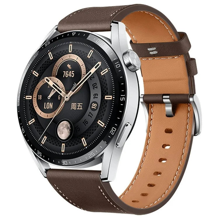 For Huawei Watch GT 4 46mm / Watch 4 / Watch 4 Pro Strap 22mm Genuine Cow Leather Stitching Lines Watch Band