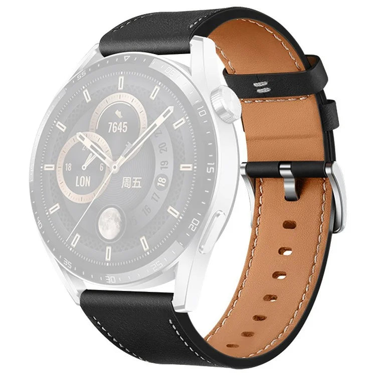 For Huawei Watch GT 4 46mm / Watch 4 / Watch 4 Pro Strap 22mm Genuine Cow Leather Stitching Lines Watch Band