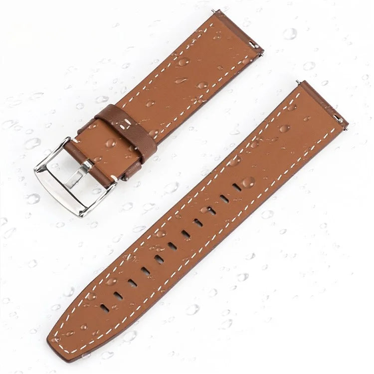 For Huawei Watch GT 4 46mm / Watch 4 / Watch 4 Pro Strap 22mm Genuine Cow Leather Stitching Lines Watch Band