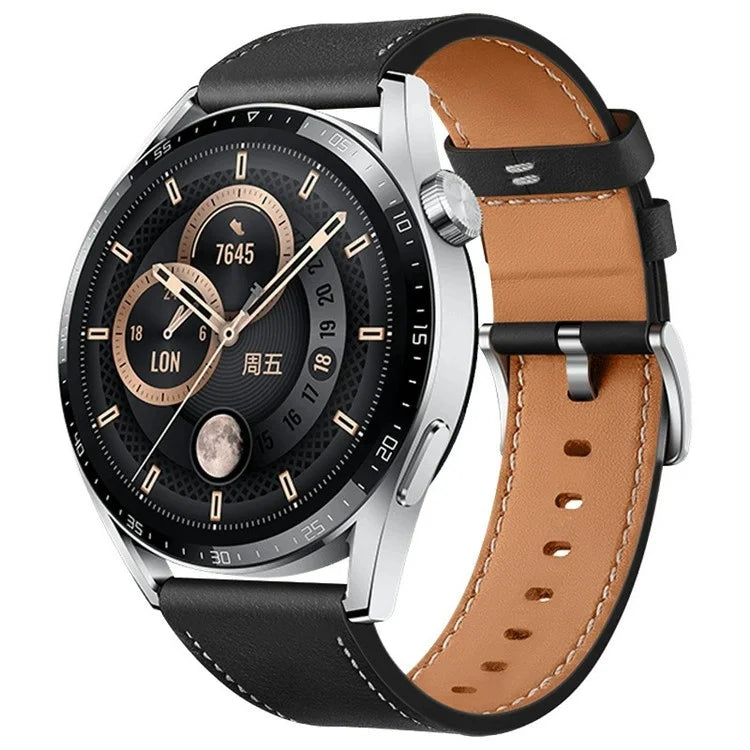 For Huawei Watch GT 4 46mm / Watch 4 / Watch 4 Pro Strap 22mm Genuine Cow Leather Stitching Lines Watch Band