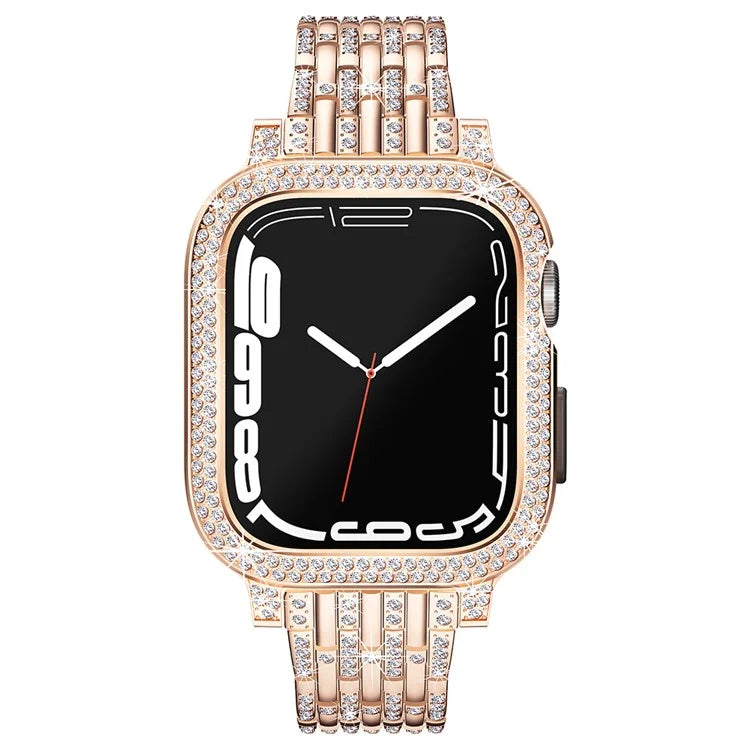 For Apple Watch Series 7 / 8 / 9 41mm Metal Watch Band Strap with Rhinestone Decor Frame Case