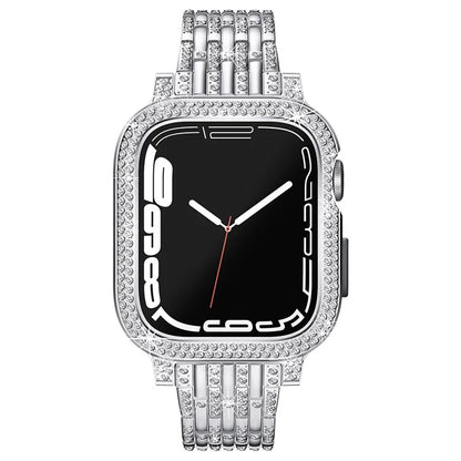 For Apple Watch Series 7 / 8 / 9 41mm Metal Watch Band Strap with Rhinestone Decor Frame Case