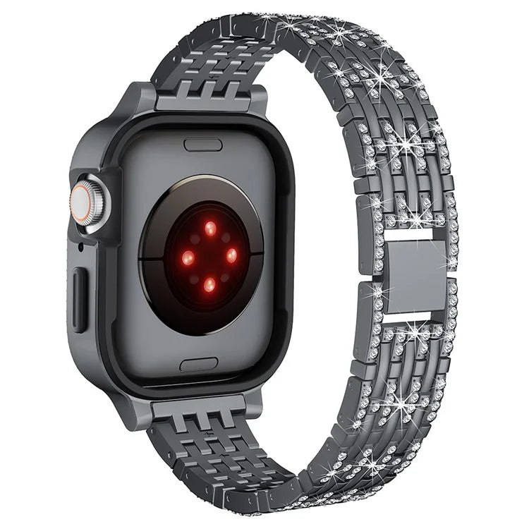 For Apple Watch Series 6 5 4 SE (2023) SE (2022) SE 44mm Rhinestone Decor Metal Strap with Watch Case
