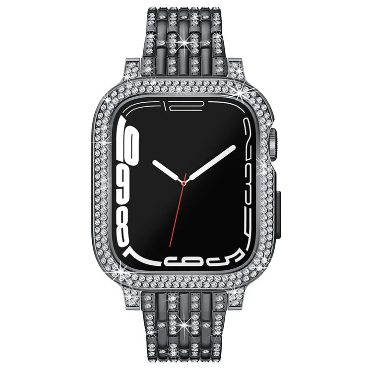For Apple Watch Series 6 5 4 SE (2023) SE (2022) SE 44mm Rhinestone Decor Metal Strap with Watch Case