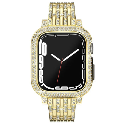 For Apple Watch Series 6 5 4 SE (2023) SE (2022) SE 44mm Rhinestone Decor Metal Strap with Watch Case