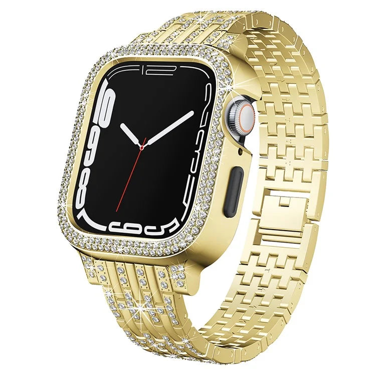 For Apple Watch Series 6 5 4 SE (2023) SE (2022) SE 40mm Rhinestone Decor Metal Strap Integrated with Watch Case