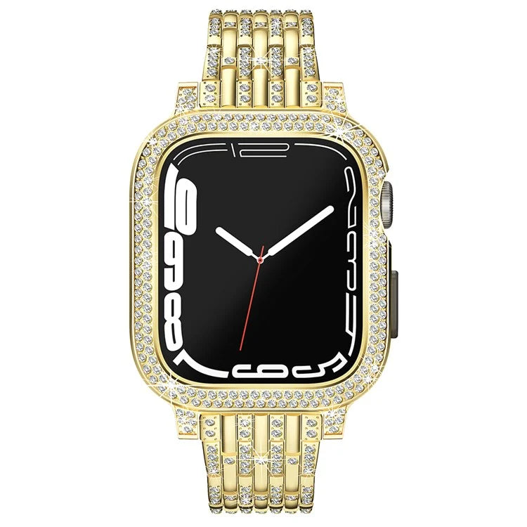 For Apple Watch Series 6 5 4 SE (2023) SE (2022) SE 40mm Rhinestone Decor Metal Strap Integrated with Watch Case