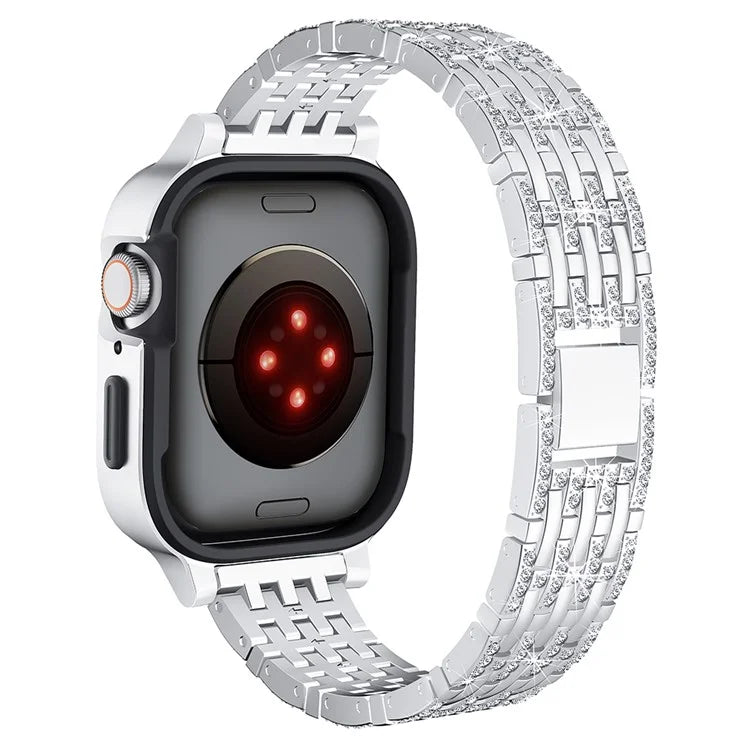 For Apple Watch Series 6 5 4 SE (2023) SE (2022) SE 40mm Rhinestone Decor Metal Strap Integrated with Watch Case