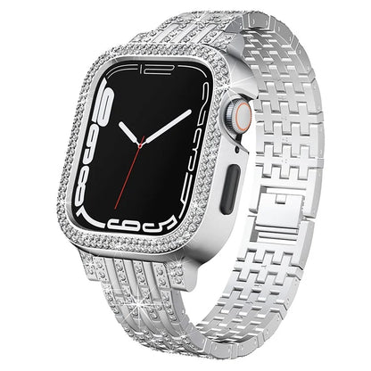 For Apple Watch Series 6 5 4 SE (2023) SE (2022) SE 40mm Rhinestone Decor Metal Strap Integrated with Watch Case