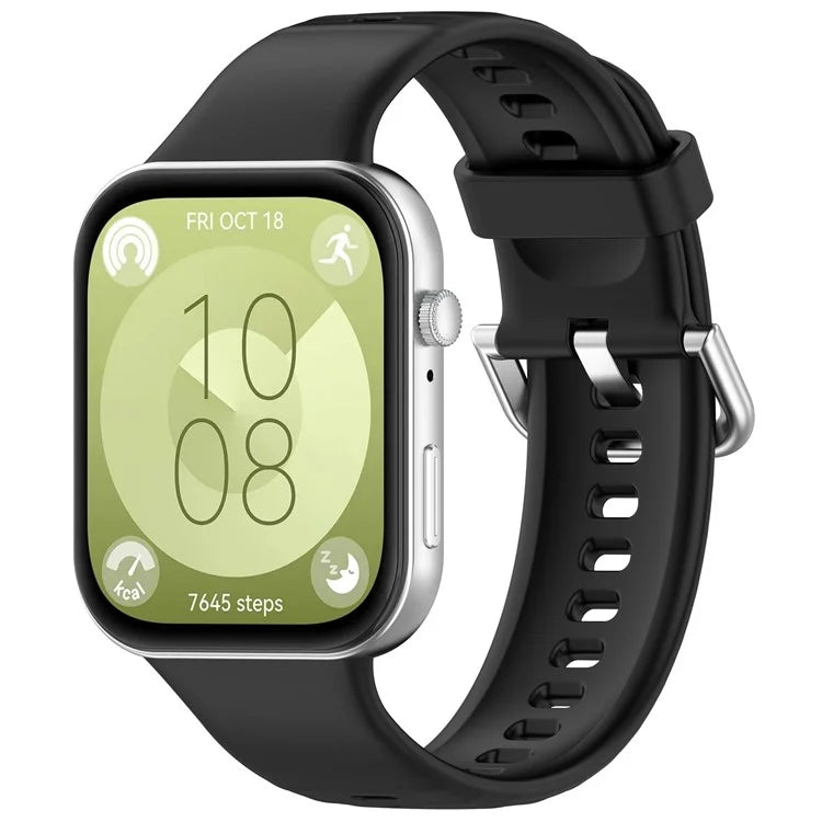 For Huawei Watch Fit 3 Soft Silicone Strap Sport Watchbands Replacement with Silver Buckle