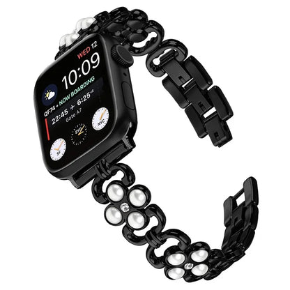 For Apple Watch Series 9 8 7 41mm / 6 5 4 SE (2022) SE (2023) SE 40mm / 3 2 1 38mm Stainless Steel Band Pearl Four Leaf Clover Watch Strap
