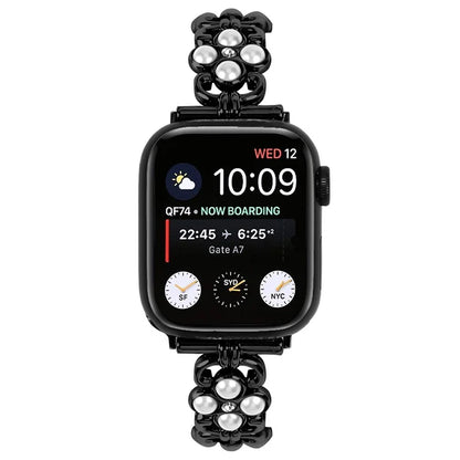 For Apple Watch Series 9 8 7 41mm / 6 5 4 SE (2022) SE (2023) SE 40mm / 3 2 1 38mm Stainless Steel Band Pearl Four Leaf Clover Watch Strap