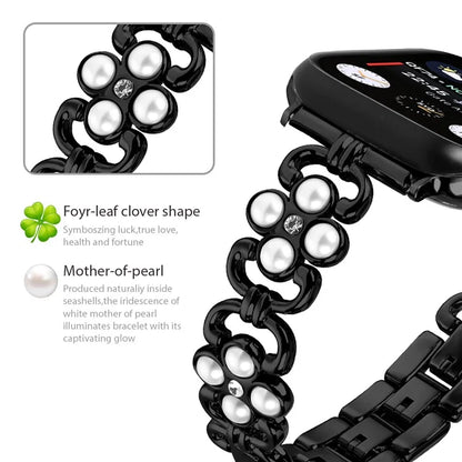 For Apple Watch Series 9 8 7 41mm / 6 5 4 SE (2022) SE (2023) SE 40mm / 3 2 1 38mm Stainless Steel Band Pearl Four Leaf Clover Watch Strap