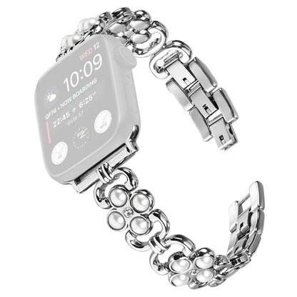 For Apple Watch Series 9 8 7 41mm / 6 5 4 SE (2022) SE (2023) SE 40mm / 3 2 1 38mm Stainless Steel Band Pearl Four Leaf Clover Watch Strap