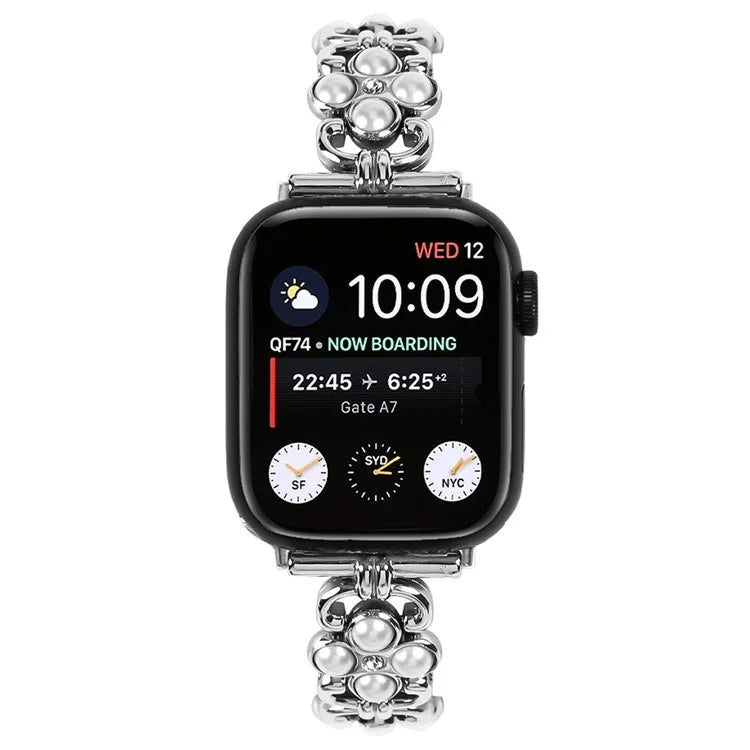 For Apple Watch Series 9 8 7 41mm / 6 5 4 SE (2022) SE (2023) SE 40mm / 3 2 1 38mm Stainless Steel Band Pearl Four Leaf Clover Watch Strap
