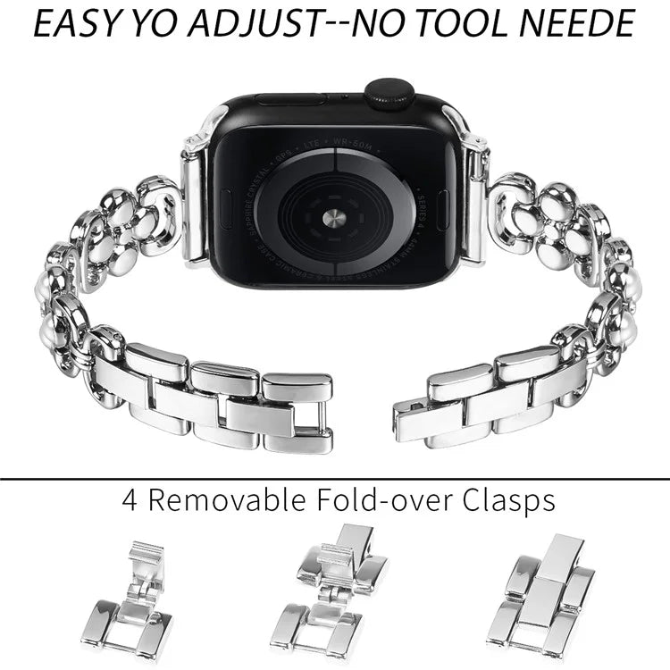For Apple Watch Series 9 8 7 41mm / 6 5 4 SE (2022) SE (2023) SE 40mm / 3 2 1 38mm Stainless Steel Band Pearl Four Leaf Clover Watch Strap