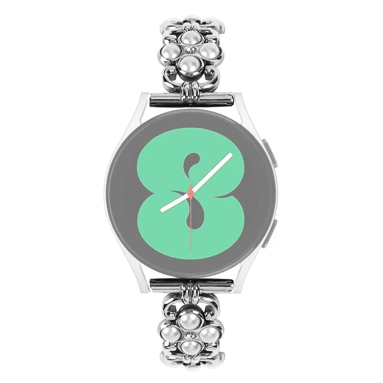 For Garmin Vivomove HR / Vivomove Watch Strap Stainless Steel Pearl Four Leaf Clover Design Watch Band