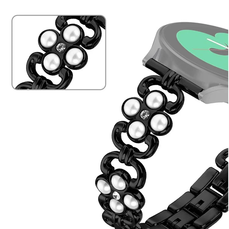 For Huawei Watch 2 / GT 2 42mm / GT 3 42mm Pearl Decor Four Leaf Clover Wrist Band Stainless Steel Watch Strap