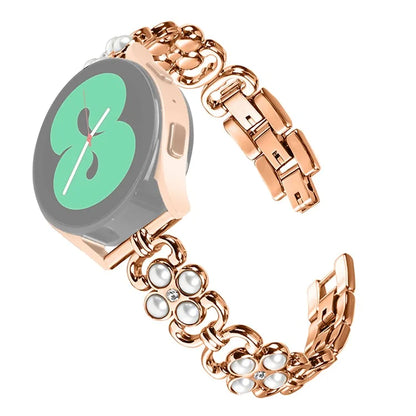 For Garmin Forerunner 645 / Forerunner 645 Music Pearl Decor Four Leaf Clover Stainless Steel Watch Strap