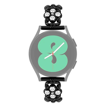 For Garmin Forerunner 645 / Forerunner 645 Music Pearl Decor Four Leaf Clover Stainless Steel Watch Strap