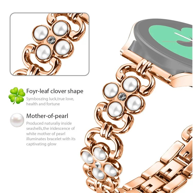 For Huami Amazfit GTS 2 Smartwatch Strap Pearl Four Leaf Clover Stainless Steel Band