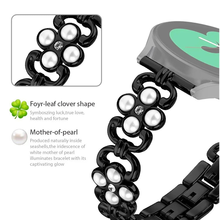 For Huami Amazfit GTS3 Smart Watch Four Leaf Clover Stainless Steel Strap with Pearl Decor