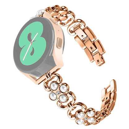 For Huami Amazfit GTS3 Smart Watch Four Leaf Clover Stainless Steel Strap with Pearl Decor