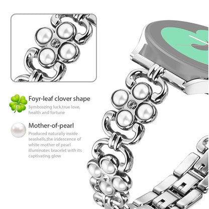 For Huami Amazfit GTS3 Smart Watch Four Leaf Clover Stainless Steel Strap with Pearl Decor