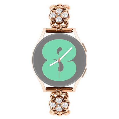 For Huawei Watch 2 Wrist Band Pearl Decor Four Leaf Clover Stainless Steel Strap
