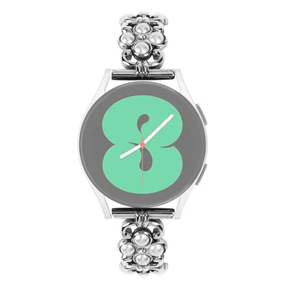 For Garmin Forerunner 245 Music / 245 Watch Strap Pearl Decor Four Leaf Clover Stainless Steel Band