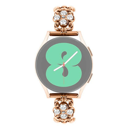 For Garmin Venu / Forerunner 55 Stainless Steel Strap Pearl Four Leaf Clover Watch Band for Women