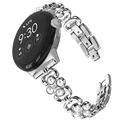 Stainless Steel Band for Google Pixel 2 Pearl Decor Four Leaf Clover Watch Strap