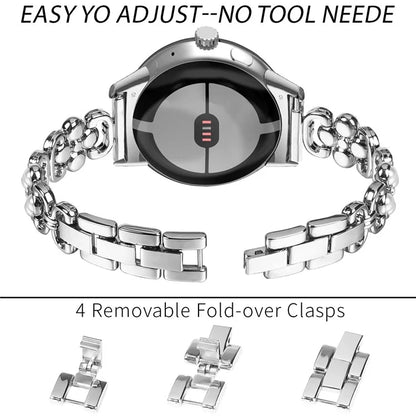 Stainless Steel Band for Google Pixel 2 Pearl Decor Four Leaf Clover Watch Strap