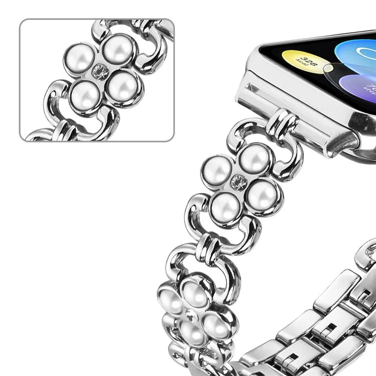 Wholesale Watch Strap for Xiaomi Smart Band 8 Pro Pearl Decor Four Leaf Clover Stainless Steel Band